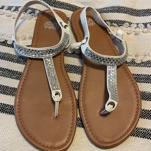 White and Silver Faded Glory T Strap Sandal
